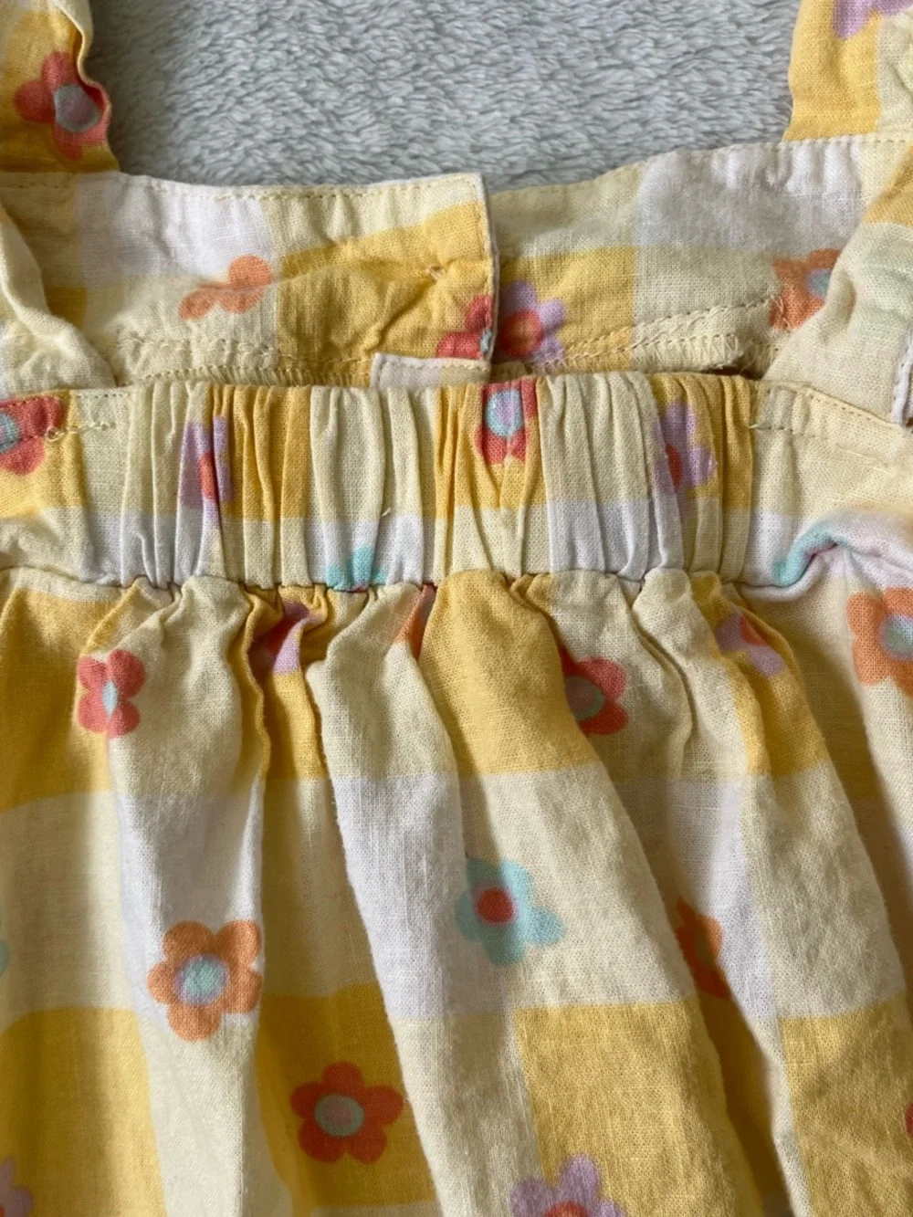 dip Yellow and White Gingham Floral Button-Front Dress